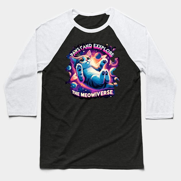 Paws it and Explore the Meowniverse - Cute Cat in Space Baseball T-Shirt by diegotorres